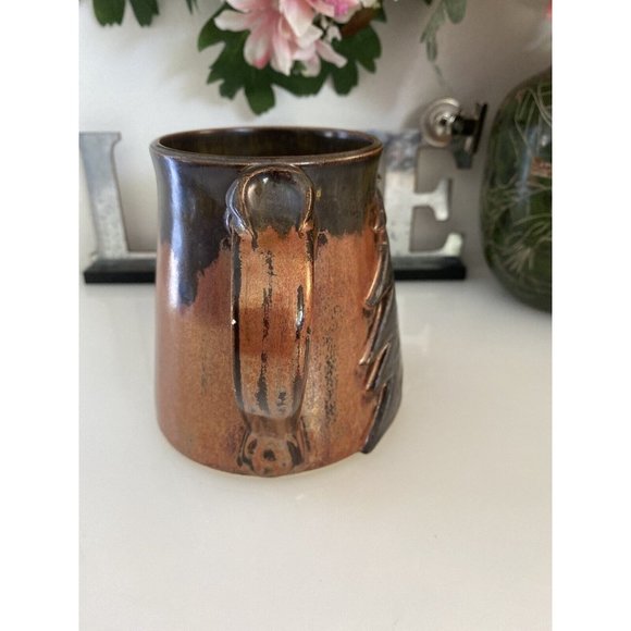 Vintage 1970s Lighting Bolt Brown Ceramic Cup Hand Made Painted‎ Rustic Unique - Picture 13 of 16